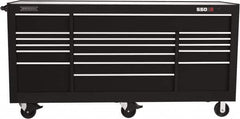 Proto - 48,654 Lb Capacity, 20 Drawer Mobile Workstation - 88-1/4" Wide x 27" Deep x 46-3/8" High, Steel, Black - Exact Tooling