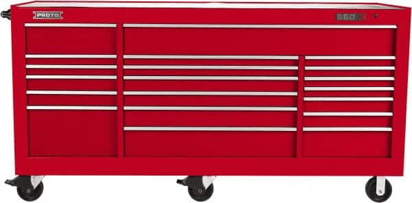 Proto - 48,654 Lb Capacity, 18 Drawer Mobile Workstation - 88-1/4" Wide x 27" Deep x 46-3/8" High, Steel, Red - Exact Tooling