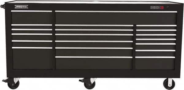 Proto - 48,654 Lb Capacity, 18 Drawer Mobile Workstation - 88-1/4" Wide x 27" Deep x 46-3/8" High, Steel, Dual Black - Exact Tooling