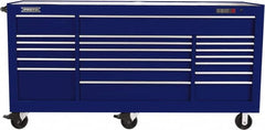 Proto - 48,654 Lb Capacity, 18 Drawer Mobile Workstation - 88-1/4" Wide x 27" Deep x 46-3/8" High, Steel, Blue - Exact Tooling
