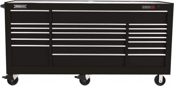 Proto - 48,654 Lb Capacity, 18 Drawer Mobile Workstation - 88-1/4" Wide x 27" Deep x 46-3/8" High, Steel, Black - Exact Tooling