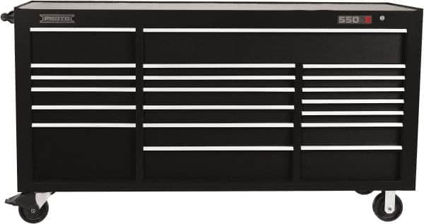Proto - 39,577 Lb Capacity, 20 Drawer Mobile Workstation - 78-7/8" Wide x 25-1/4" Deep x 43-1/4" High, Steel, Black - Exact Tooling