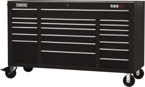 Proto - 30,519 Lb Capacity, 20 Drawer Mobile Workstation - 67" Wide x 25-1/4" Deep x 41" High, Steel, Black - Exact Tooling
