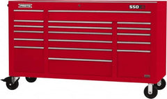 Proto - 30,144 Lb Capacity, 18 Drawer Mobile Power Workstation - 67" Wide x 25-1/4" Deep x 41" High, Steel, Red - Exact Tooling