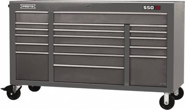 Proto - 30,144 Lb Capacity, 18 Drawer Mobile Power Workstation - 67" Wide x 25-1/4" Deep x 41" High, Steel, Dual Black - Exact Tooling