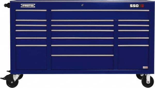 Proto - 30,144 Lb Capacity, 18 Drawer Mobile Power Workstation - 67" Wide x 25-1/4" Deep x 41" High, Steel, Blue - Exact Tooling