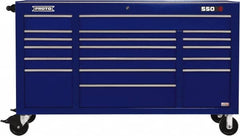Proto - 30,144 Lb Capacity, 18 Drawer Mobile Power Workstation - 67" Wide x 25-1/4" Deep x 41" High, Steel, Blue - Exact Tooling