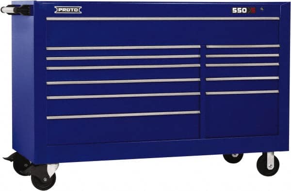 Proto - 36,455 Lb Capacity, 12 Drawer Mobile Workstation - 66" Wide x 27" Deep x 46" High, Steel, Blue - Exact Tooling