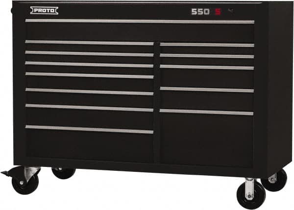 Proto - 28,291 Lb Capacity, 13 Drawer Mobile Workstation - 57" Wide x 25-1/4" Deep x 43" High, Steel, Black - Exact Tooling