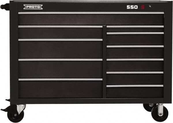 Proto - 26,541 Lb Capacity, 11 Drawer Mobile Workstation - 57" Wide x 25-1/4" Deep x 43" High, Steel, Dual Black - Exact Tooling
