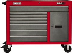 Proto - 18,920 Lb Capacity, 8 Drawer Mobile Workstation - 50" Wide x 25-1/4" Deep x 41" High, Steel, Safety Red & Gray - Exact Tooling