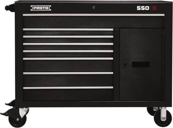 Proto - 18,920 Lb Capacity, 8 Drawer Mobile Workstation - 50" Wide x 25-1/4" Deep x 41" High, Steel, Dual Black - Exact Tooling
