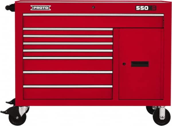 Proto - 18,920 Lb Capacity, 8 Drawer Mobile Workstation - 50" Wide x 25-1/4" Deep x 41" High, Steel, Red - Exact Tooling