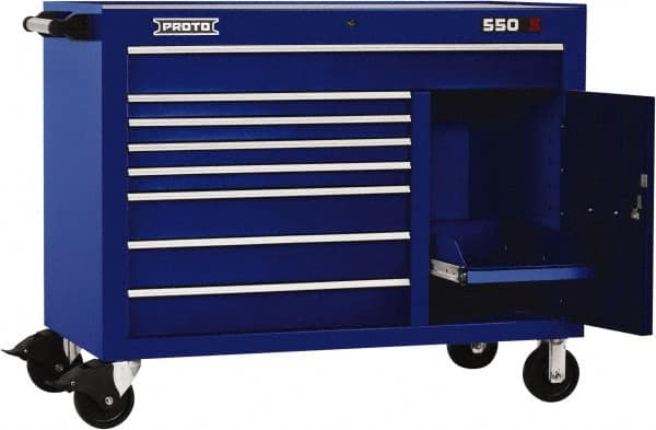 Proto - 20,092 Lb Capacity, 8 Drawer Mobile Workstation - 50" Wide x 25-1/4" Deep x 41" High, Steel, Blue - Exact Tooling