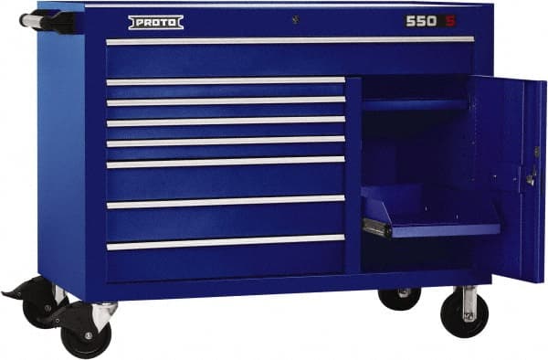 Proto - 18,920 Lb Capacity, 8 Drawer Mobile Workstation - 50" Wide x 25-1/4" Deep x 41" High, Steel, Blue - Exact Tooling