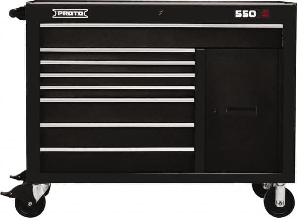 Proto - 20,092 Lb Capacity, 8 Drawer Mobile Workstation - 50" Wide x 25-1/4" Deep x 41" High, Steel, Black - Exact Tooling