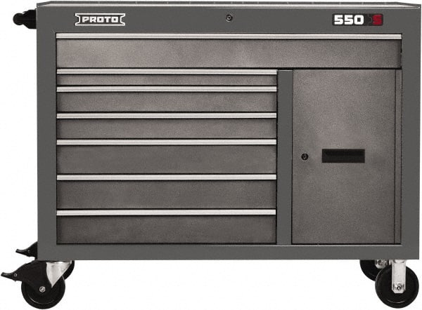Proto - 18,109 Lb Capacity, 7 Drawer Mobile Workstation - 50" Wide x 25-1/4" Deep x 41" High, Steel, Dual Gray - Exact Tooling