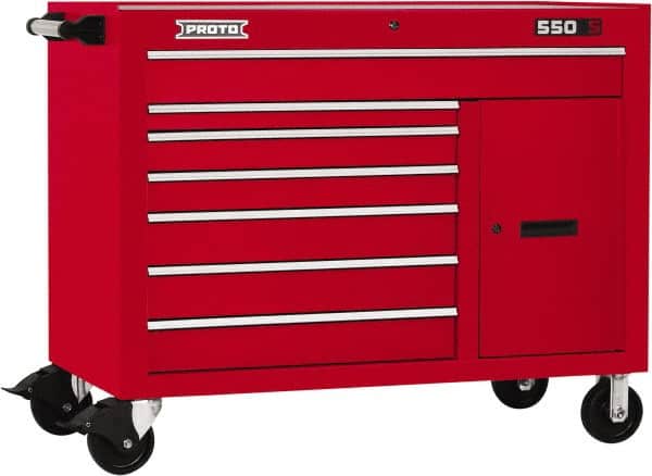 Proto - 18,109 Lb Capacity, 7 Drawer Mobile Workstation - 50" Wide x 25-1/4" Deep x 41" High, Steel, Red - Exact Tooling