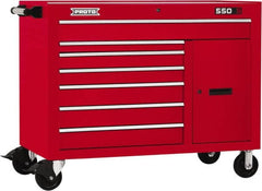 Proto - 18,109 Lb Capacity, 7 Drawer Mobile Workstation - 50" Wide x 25-1/4" Deep x 41" High, Steel, Red - Exact Tooling