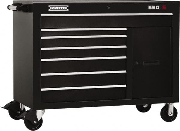 Proto - 18,109 Lb Capacity, 7 Drawer Mobile Workstation - 50" Wide x 25-1/4" Deep x 41" High, Steel, Black - Exact Tooling