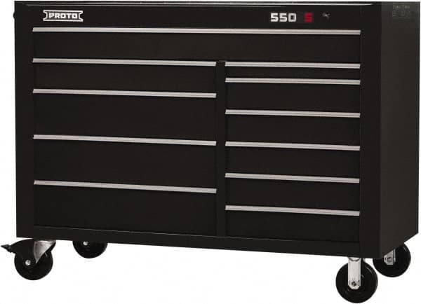 Proto - 26,541 Lb Capacity, 11 Drawer Mobile Workstation - 57" Wide x 25-1/4" Deep x 43" High, Steel, Black - Exact Tooling
