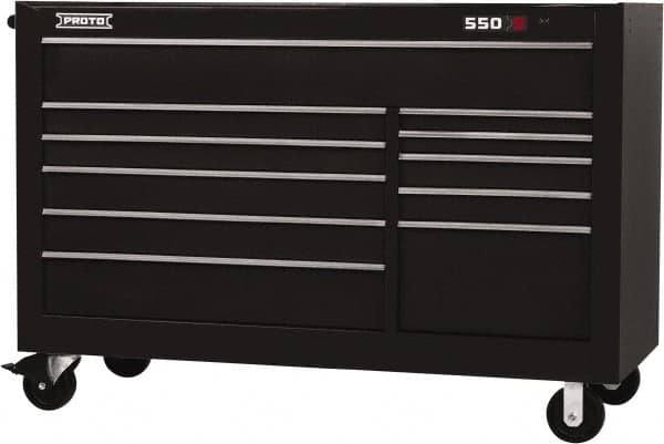 Proto - 35,917 Lb Capacity, 11 Drawer Mobile Workstation - 66" Wide x 27" Deep x 46" High, Steel, Black - Exact Tooling