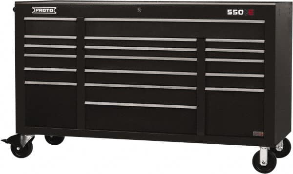 Proto - 30,144 Lb Capacity, 18 Drawer Mobile Power Workstation - 67" Wide x 25-1/4" Deep x 41" High, Steel, Black - Exact Tooling