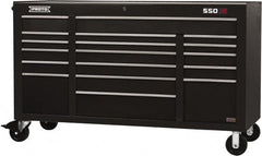 Proto - 30,144 Lb Capacity, 18 Drawer Mobile Power Workstation - 67" Wide x 25-1/4" Deep x 41" High, Steel, Black - Exact Tooling