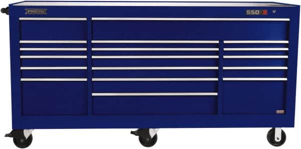 Proto - 48,654 Lb Capacity, 18 Drawer Mobile Workstation - 88-1/4" Wide x 27" Deep x 46-3/8" High, Steel, Blue - Exact Tooling