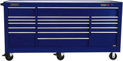 Proto - 48,654 Lb Capacity, 18 Drawer Mobile Workstation - 88-1/4" Wide x 27" Deep x 46-3/8" High, Steel, Blue - Exact Tooling