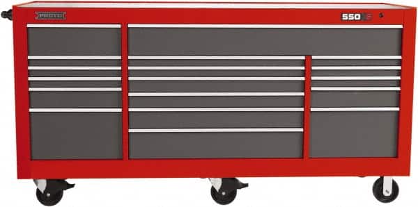 Proto - 48,654 Lb Capacity, 20 Drawer Mobile Power Workstation - 88-1/4" Wide x 27" Deep x 46-3/8" High, Steel, Safety Red & Gray - Exact Tooling