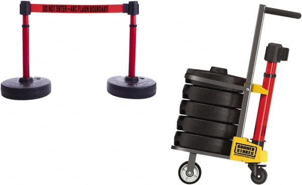 Banner Stakes - 42-5/16" High Plastic Pedestrian Barrier - 15' Long Rope - Exact Tooling