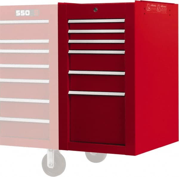 Proto - 6 Drawer Red Side Cabinet - 19" Wide x 34" High x 25" Deep, Use with Proto Roller Cabinet - Exact Tooling