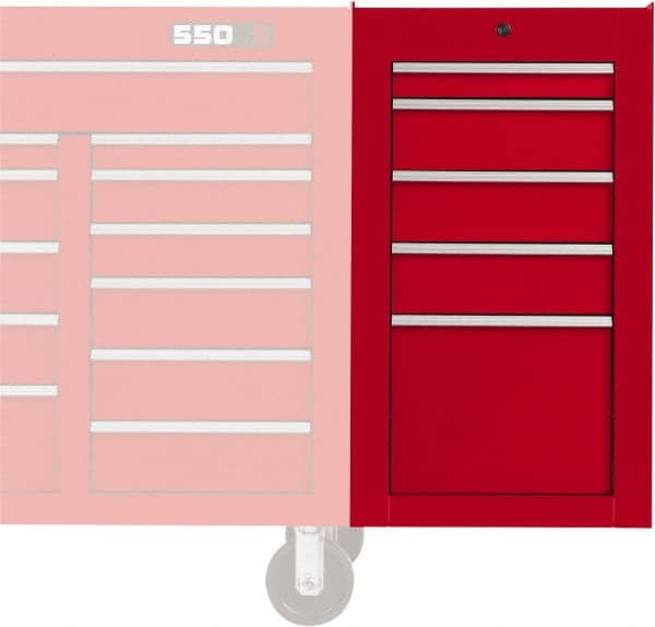 Proto - 5 Drawer Red Side Cabinet - 19" Wide x 34" High x 25" Deep, Use with Proto Roller Cabinet - Exact Tooling