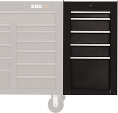 Proto - 5 Drawer Black Side Cabinet - 19" Wide x 34" High x 25" Deep, Use with Proto Roller Cabinet - Exact Tooling