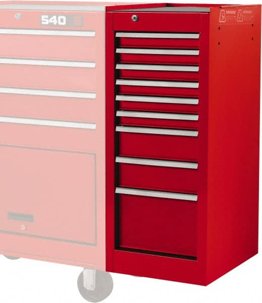 Proto - 9 Drawer Red Side Cabinet - 15" Wide x 35" High x 18" Deep, Use with Vinyl Top, Drawer Liners - Exact Tooling