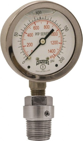 Winters - 2-1/2" Dial, 1/4 Thread, 0-60 Scale Range, Pressure Gauge - Bottom Connection Mount, Accurate to 1.5% of Scale - Exact Tooling