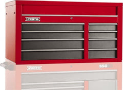 Proto - 8 Drawer Top Tool Chest - 50" Wide x 25-1/4" Deep x 27" High, Steel, Safety Red/Gray - Exact Tooling