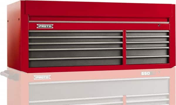 Proto - 10 Drawer Top Tool Chest - 66" Wide x 27" Deep x 27" High, Steel, Safety Red/Gray - Exact Tooling