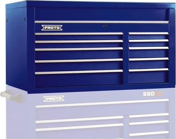 Proto - 10 Drawer Top Tool Chest - 50" Wide x 25-1/4" Deep x 27" High, Steel, Blue - Exact Tooling