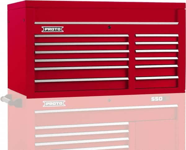 Proto - 12 Drawer Top Tool Chest - 50" Wide x 25-1/4" Deep x 27" High, Steel, Red - Exact Tooling