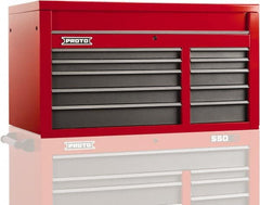 Proto - 10 Drawer Top Tool Chest - 50" Wide x 25-1/4" Deep x 27" High, Steel, Safety Red/Gray - Exact Tooling