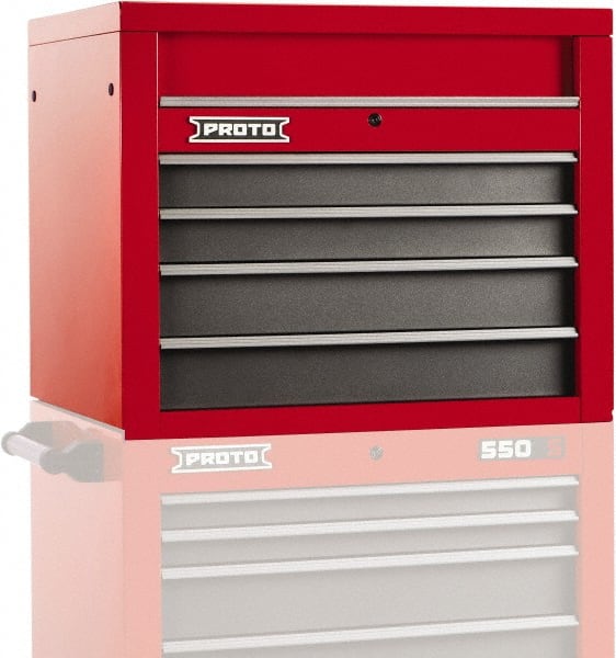 Proto - 4 Drawer Top Tool Chest - 34" Wide x 25-1/4" Deep x 27" High, Steel, Safety Red/Gray - Exact Tooling