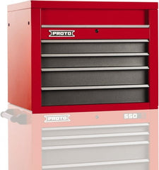 Proto - 4 Drawer Top Tool Chest - 34" Wide x 25-1/4" Deep x 27" High, Steel, Safety Red/Gray - Exact Tooling