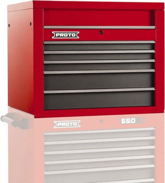 Proto - 5 Drawer Top Tool Chest - 34" Wide x 25-1/4" Deep x 27" High, Steel, Safety Red/Gray - Exact Tooling