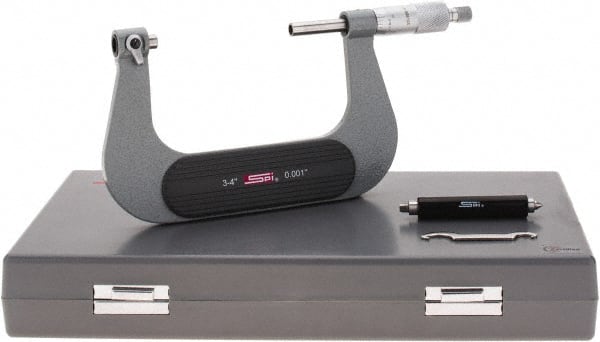 SPI - 3 to 4" Range, Mechanical Screw Thread Micrometer - Ratchet Stop Thimble, 0.001" Graduation, +/-0.0002" Accuracy - Exact Tooling