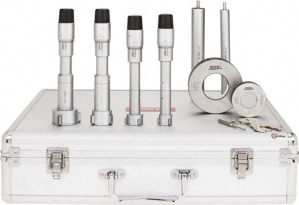 SPI - 4 Piece, 0.8 to 2", Chrome Plated Coated, Mechanical Inside Micrometer Set - 0.0002" Graduation, 6" Extension Rod Length, (2) Setting Rings Included - Exact Tooling