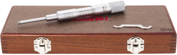 SPI - 1.6 to 26.5mm Inside Range, 0 to 25mm Outside Range, Mechanical Groove Micrometer - 0.01mm Graduation, 0.0100 Accuracy, 0.26" Measuring Disc Diam, 0.03" Disc Edge Thickness - Exact Tooling