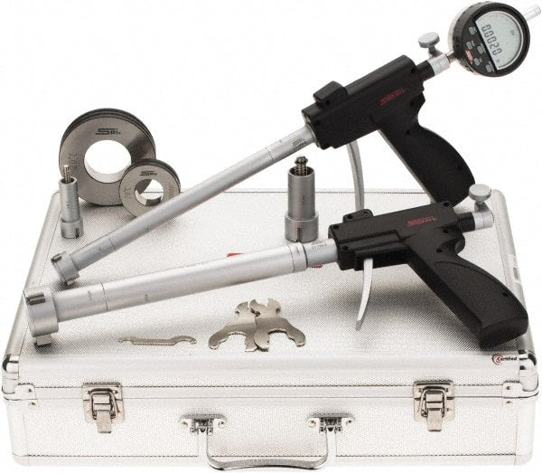 SPI - 0.8 to 2", 3.64 & 3.8" Deep, Pistol Grip Electronic Bore Gage Set - Up to 0.00016, 0.0002" Accuracy, 0.0001" Resolution, Includes Indicator - Exact Tooling