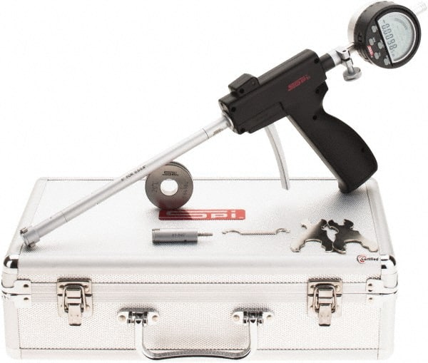 SPI - 0.5 to 0.8", 2.6" Deep, Pistol Grip Electronic Bore Gage Set - Up to 0.00016" Accuracy, 0.0001" Resolution, Includes Indicator - Exact Tooling